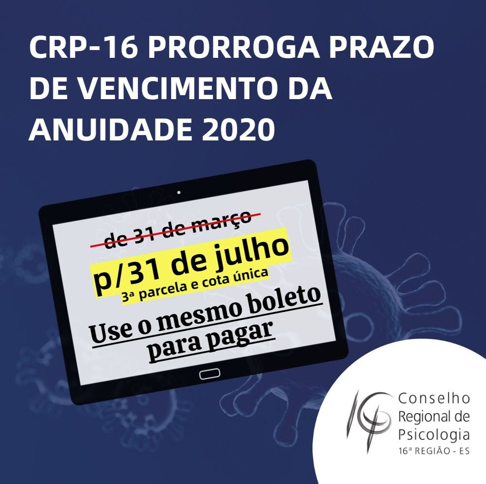Anuidade 2020: 3ª parcela e cota única vencem em 31 de julho